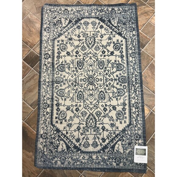 Stitch and Weft Blue Stonewashed Accent Rug 35x59 Boho Runner Mat Machine Wash - Picture 9 of 10